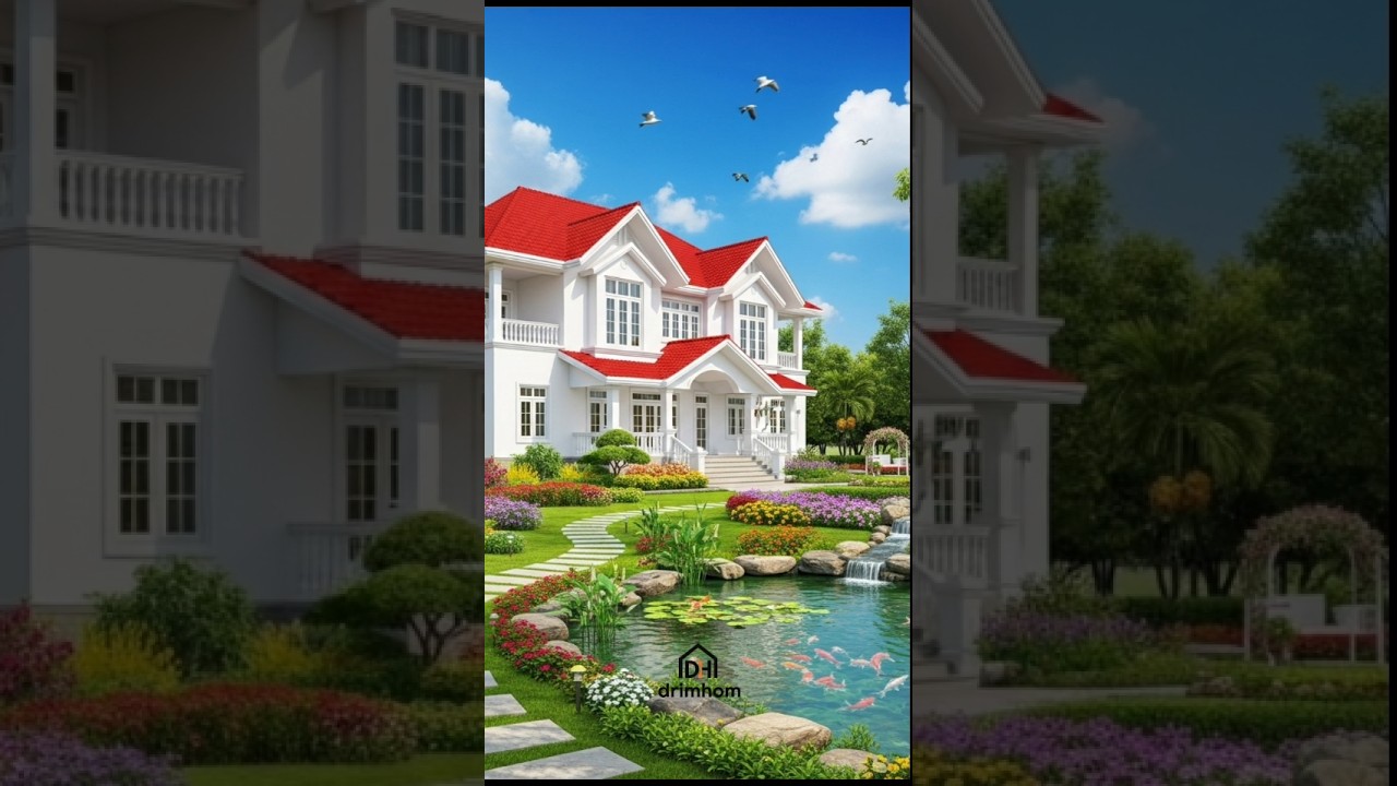 Stunning White House with Red Roof Charm