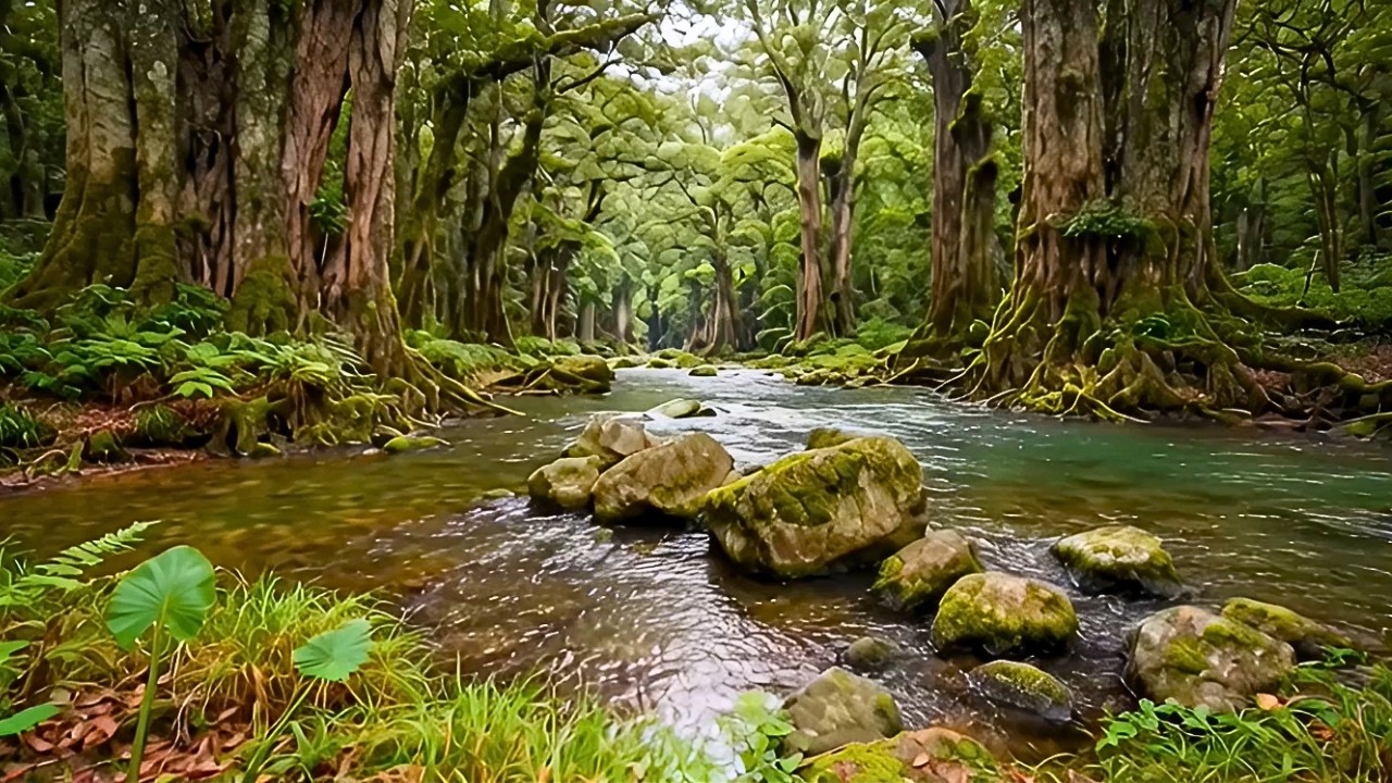 Quiet River Through the Old Forest 🌿 Natural Calm & Tranquility