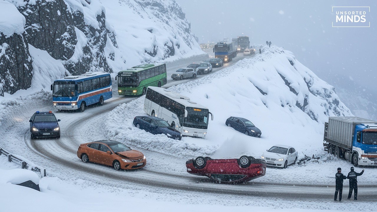 Хаос на обледенелой дороге заснят на камеру: водители теряют управление (часть 2)