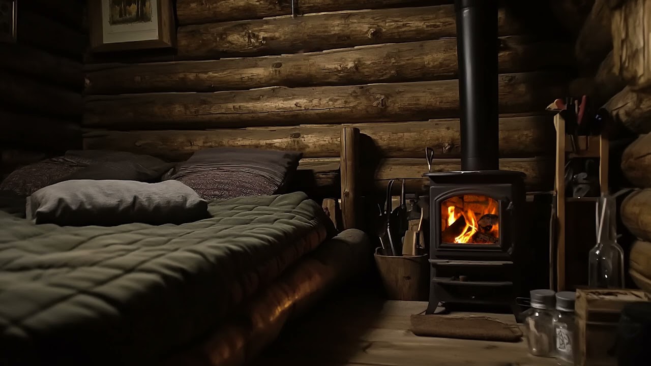 Crackling Fire and Blizzard Sounds | Gentle Winter Cabin Ambience for Sleeping