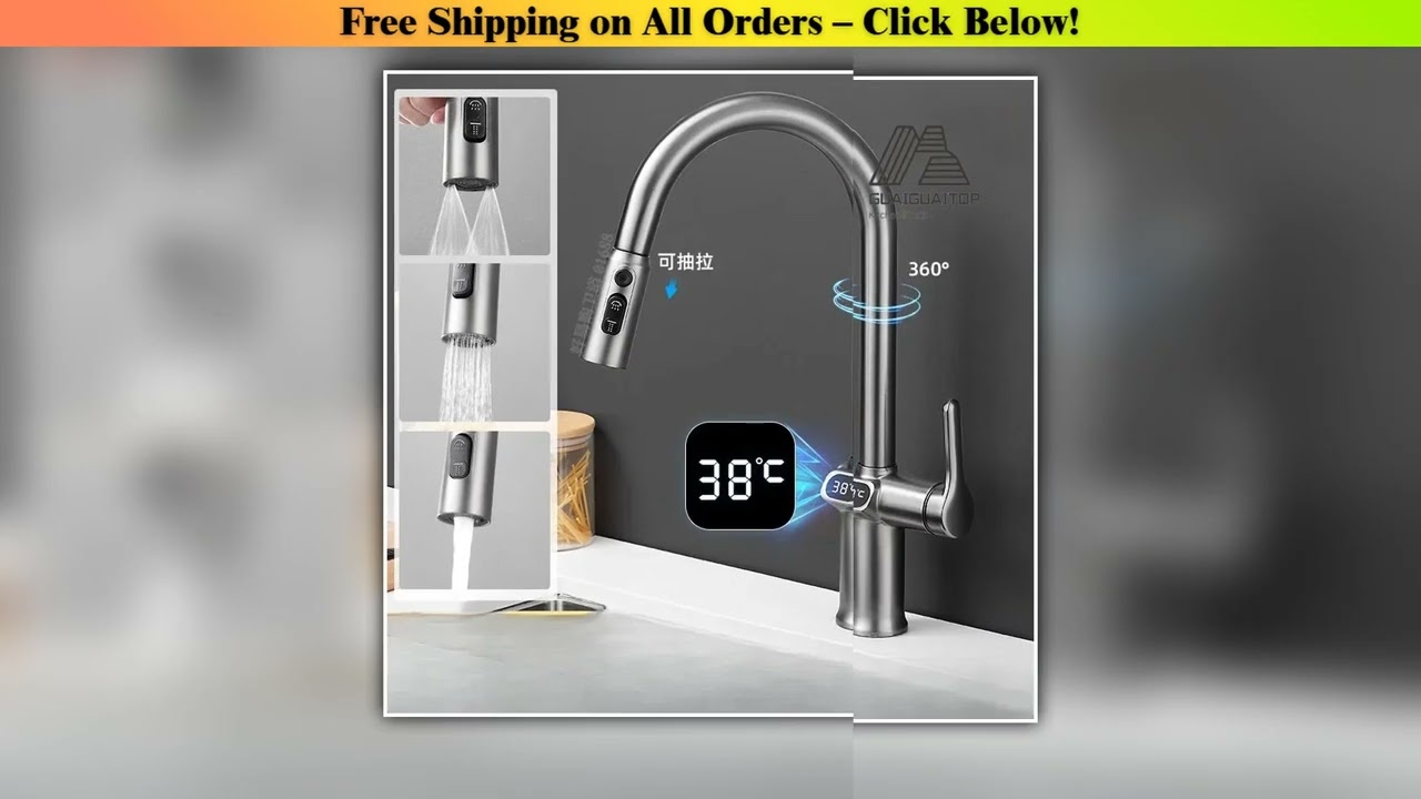 Kitchen Pull-out Faucet with Full Copper Digital Display Kitchen Sink Vegetable Basin Hot and Cold