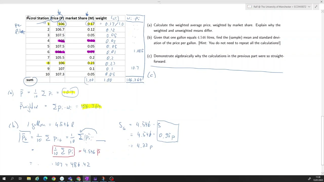Example Weighted Average and scaling of mean and standard deviation