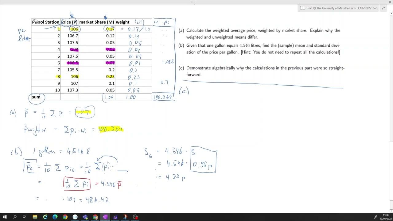 Example Weighted Average and scaling of mean and standard deviation