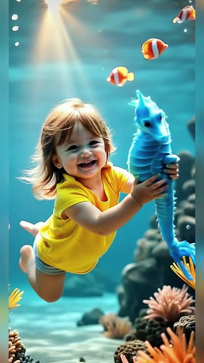 Cute baby dives under the sea and catches a seahorse π π π#shorts #cute #babylaughing