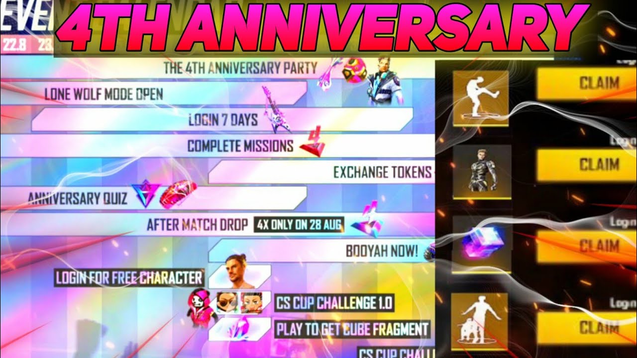FREE FIRE 4TH ANNIVERSARY || EVENT CALENDAR || 
