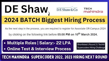 Tech Mahindra Supercoder | DE Shaw Registration Mail | Online Exam & Interview | Salary:- 22 LPA