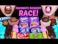 ASMR RACE! OUR FAVORITE DESSERTS (MILKA, OREO, KINDER, COTTON CANDY BALLS, KITKAT, ICE CREAM, PIE 먹방