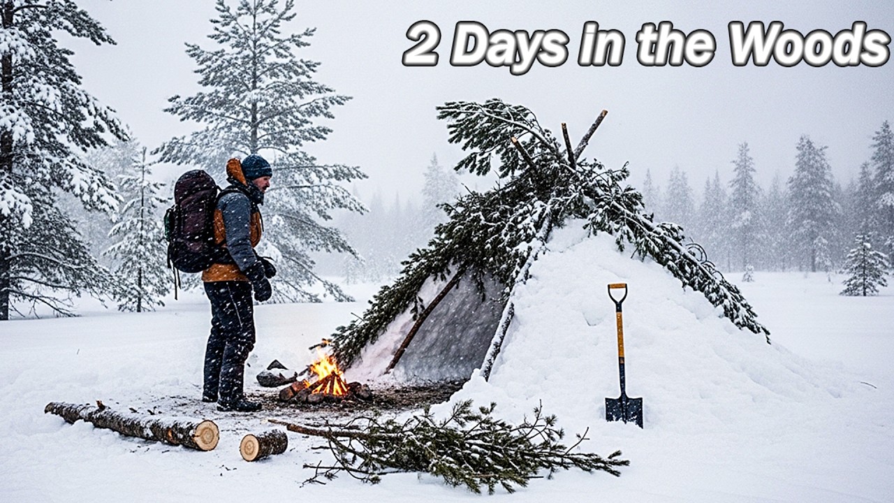 2 Days in the Woods – Building a Survival Shelter & Fire in Heavy ...