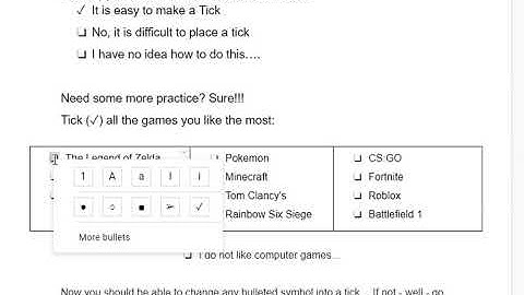 making tick in google docs