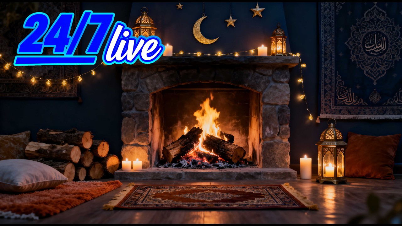 24/7 Live Ramadan Fireplace 4K 🌙 Ramadan Kareem | Cozy Lantern, Candles & Fire Ambience (No Music)