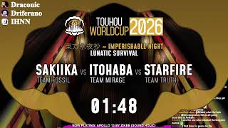 Touhou World Cup 2026 Round 14: IN Lunatic Survival
Touhou World Cup 2026 Round 14
Category: IN Lunatic Survival
Players: Sakika, Itohaba, Starfire
Commentators: IHNN, Draconic, Driferano
Visit https://touhouworldcup.com for more information on TWC. Touhou World Cup 2026 Round 14: IN Lunatic Survival