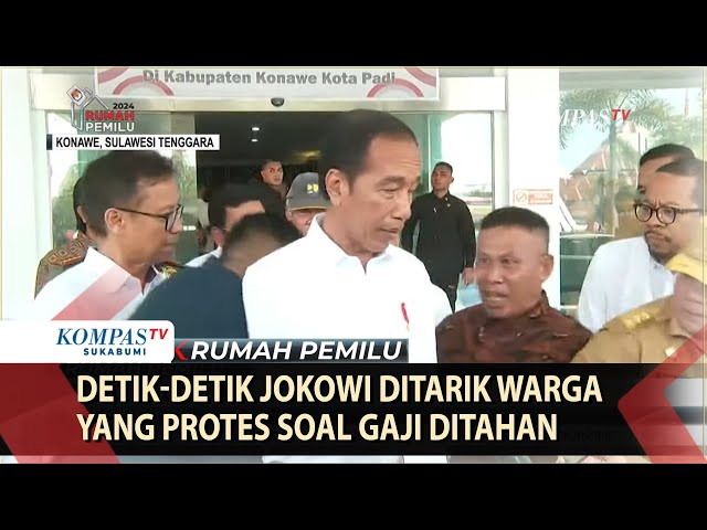 Detik-detik Jokowi Ditarik Warga Protes Soal Gaji di Konawe class=