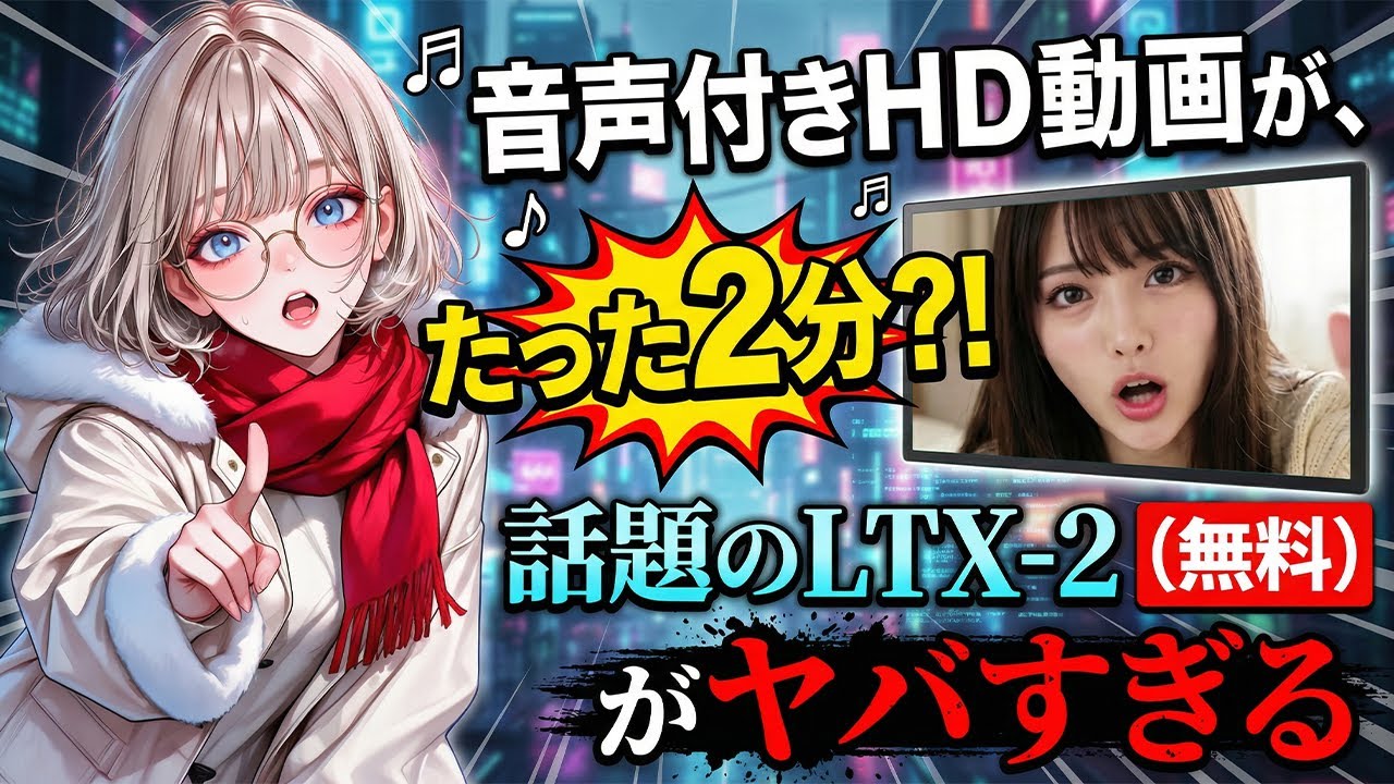 【衝撃】完全無料＆音声付き！HD動画をたった2分で生成する怪物AI『LTX-2』が動画制作の常識を破壊した件｜ComfyUI