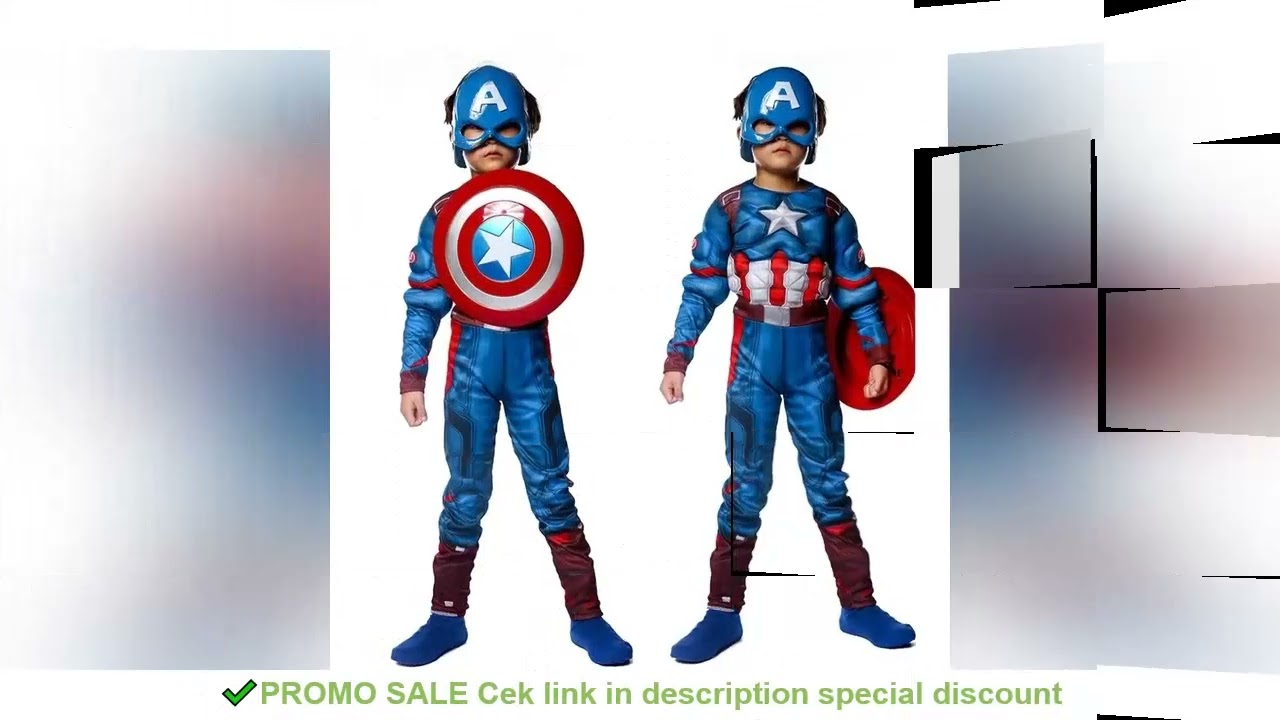 Halloween Purim Boys Captain Rogers Costume Blue Superhero Muscle America Jumpsuit Fantasia Fancy Dr