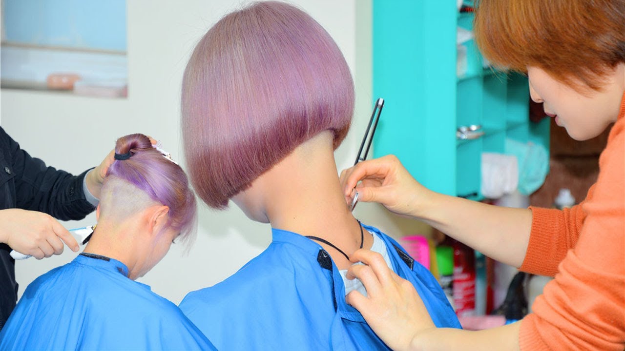 溫柔小姐姐張玉蘭剪掏空波波頭 剃掉後腦 染紫紅色時尚髮型 過清涼的夏天