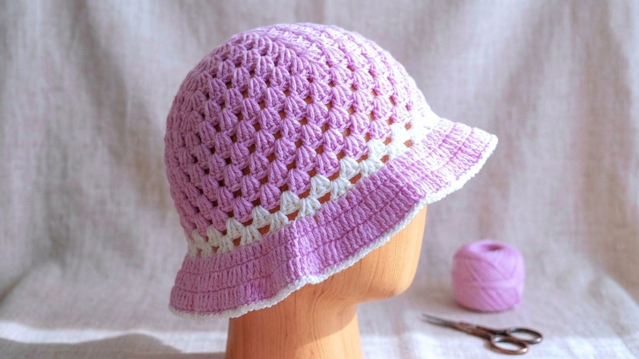 Handcrafted Crochet Bucket Hat Granny Stitch Acrylic Yarn Handmade Knit Crochet Bucket Hat - Blue – Yarn Stitch main image 4