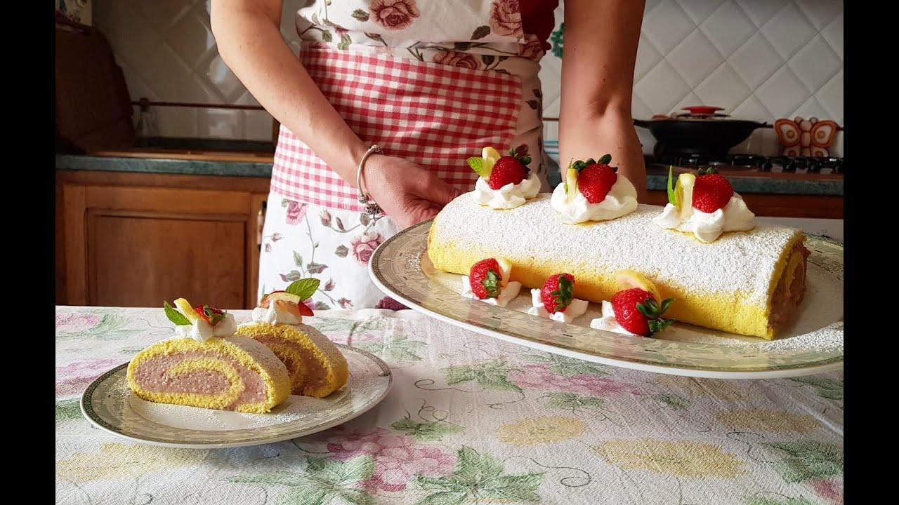 ROTOLO DI PAN DI SPAGNA CON CREMA ALLE FRAGOLE🍓