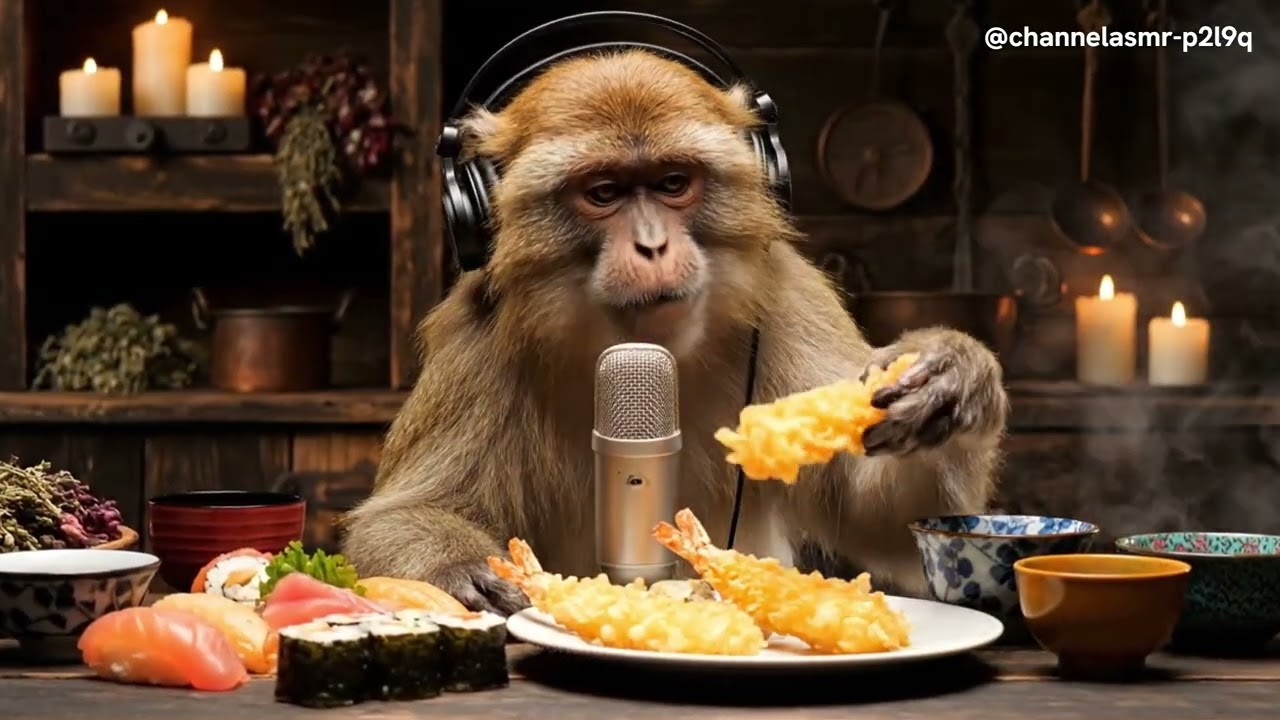 The Cutest Monkey Ever Eats Japanese Food, Deep ASMR Triggers, Whispers & Crunches to Calm Your Mind