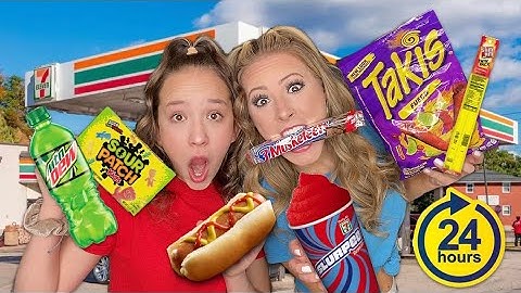 Eating only GAS STATION FOOD for 24 HOURS ⛽️🌭🍩🍕