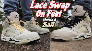 Jordan 5 Sail - On Feet Lace Swap 🔥