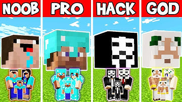 Minecraft: FAMILY HEAD BLOCK HOUSE BUILD CHALLENGE - NOOB vs PRO vs HACKER vs GOD in Minecraft