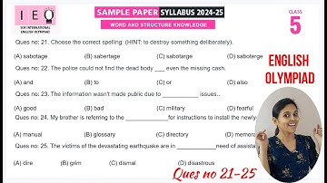 IEO Class 5 English Olympiad Sample Paper Ques no 21-30 |  English Olympiad Mock Test for Class 5