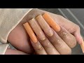 Long Encapsulated Marble Gold Accent Acrylic Nail