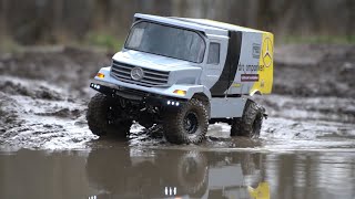 Самодельный mercedes unimog 4x4 в грязи.  Обзор.  RC Trucks Mud Off Road Adventure. Грузовик 4х4
