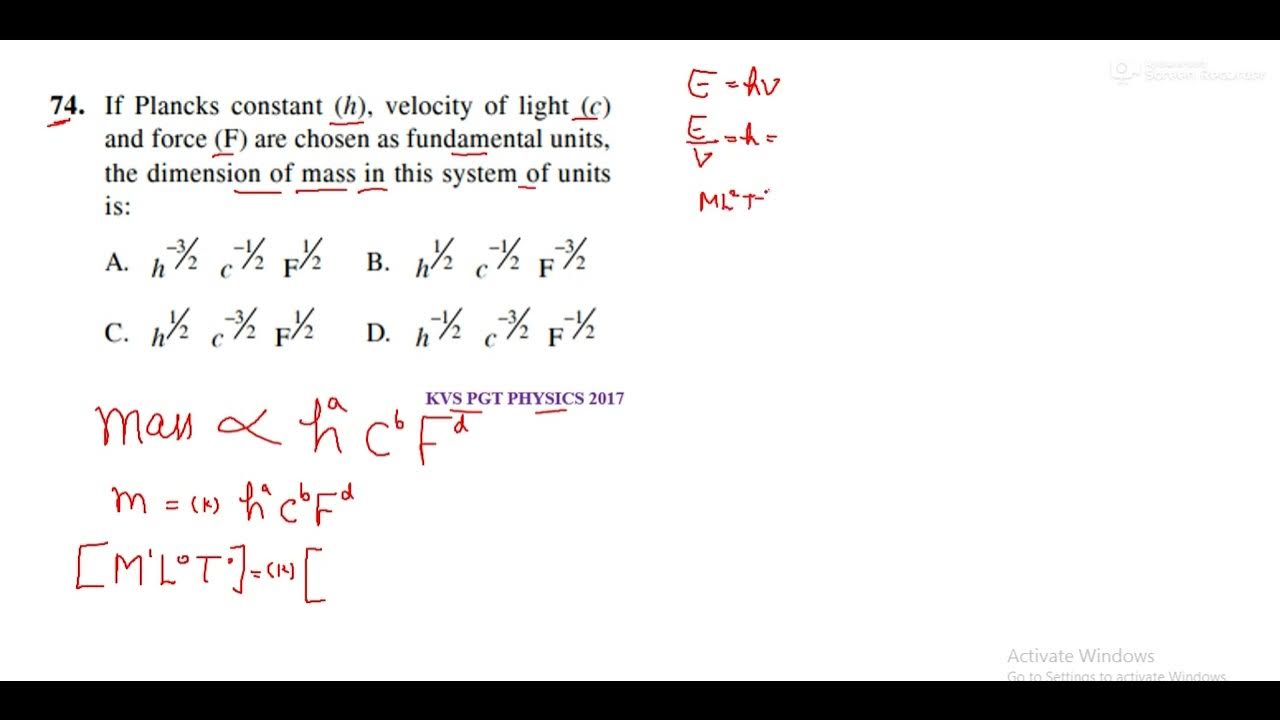 If plancks constant h velocity of light c and force f are chosen