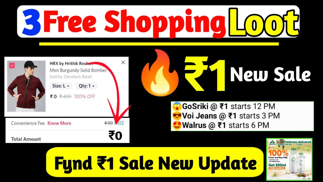 3 Free shopping loot today | ₹100 free shopping today | fynd 1rs sale Trick today | ₹1free products