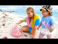 Maggie Pretend Play Mommy And Daughter with Giant Rainbow Inflatable Kids Swimming Pool