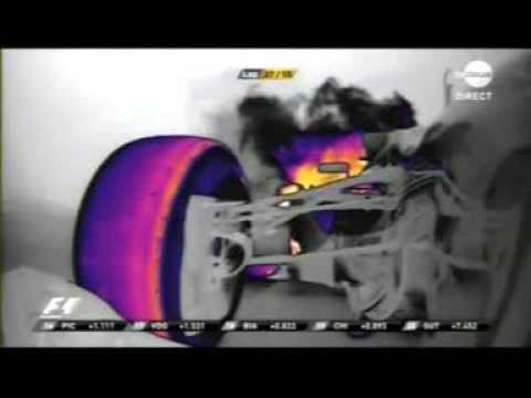 F1 2013 Korea - Mark Webber's Red Bull on fire - Thermal camera view