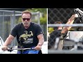 Arnold Schwarzenegger Bikes To Gold's Gym For An Iron Pumping Session