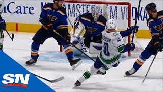 Elias Pettersson Rips Home Power Play Goal While Falling To The Ice