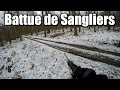 Superbe battue de sangliers sous la neige  chasse