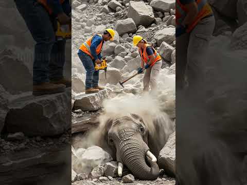 Mother Elephant and Cub get Rescued By Construction Workers! #rescue #animals #wildlife #shorts