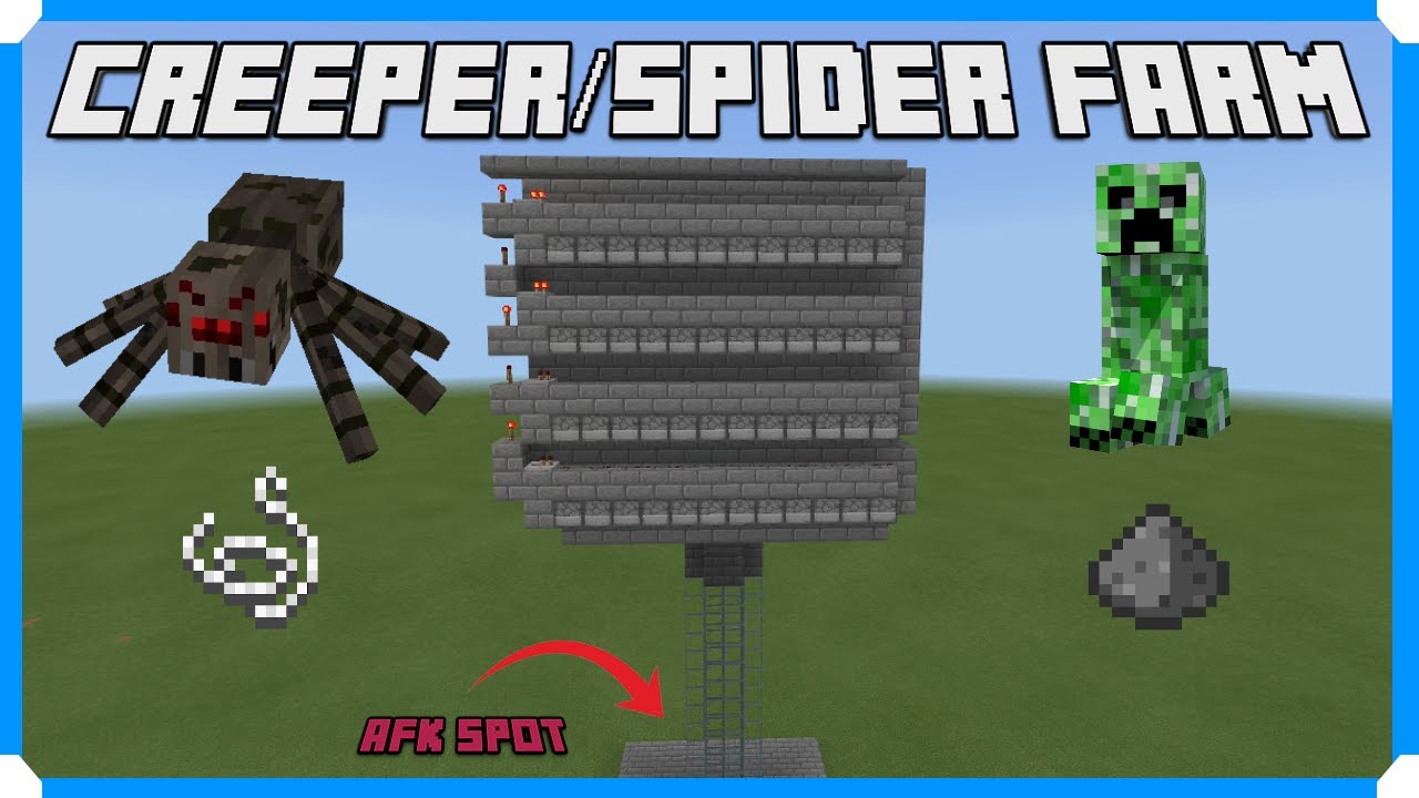 How To Build A Creeper & Spider Farm [Minecraft Bedrock Edition] - YouTube