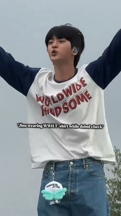 Jin wearing worldwide handsome t-shirt while sound check #bts #jin😂
