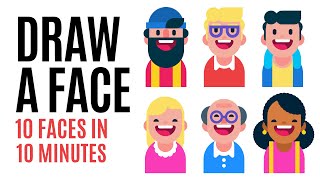 How To Draw A Face, 10 Flat Design Characters in 10 Minutes, Speed Drawing in Adobe Illustrator