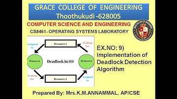 GRACE COE –CSE – CS8461 –OS  LAB –EX.NO.9 –IMPLEMENTATION OF DEADLOCK DETECTION ALGORITHM