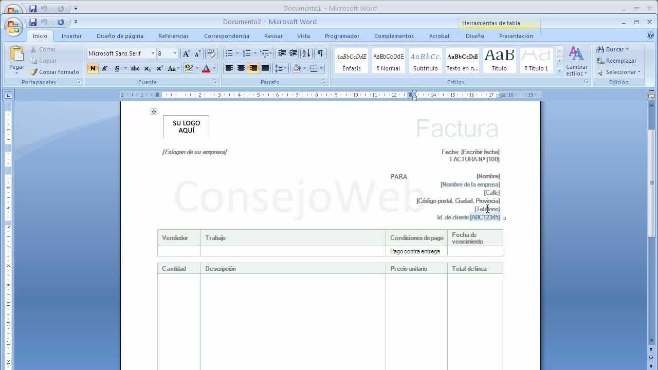 Como Hacer Una Factura En Word 2007 2010