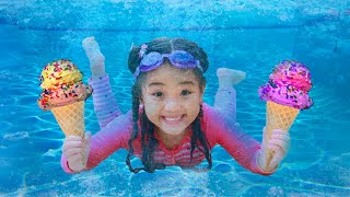 annie and sammy pretend play with magic colored swimming pool toys for kids