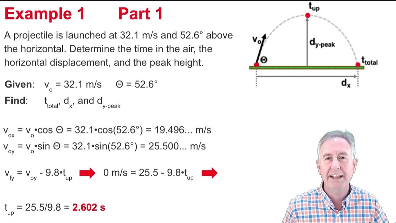 Example problem angle launched projectile youtube