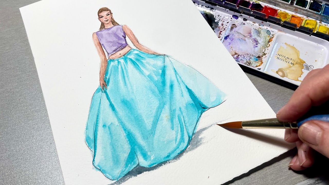 How to draw and paint a Fashion Model / Fashion Illustration Painting ...