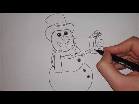 Kako nacrtati Sneska Belica sa poklonom/How to draw Snowman holding a gift🎁