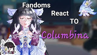 Fandoms React To Columbina ||2/5||Part One||Genshin||BSD||KNY||JJK||FNAF