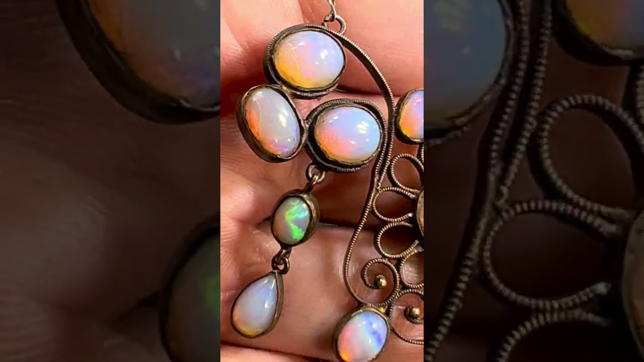 Ethiopian Welo Jelly Opal Art Deco Style Festoon Collar Bib Necklace  *Video*