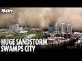 Massive sandstorm engulfs Chinese city triggering disaster relief plans and reducing visibility