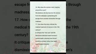Charlotte Perkins Gilman:'The Yellow Wallpaper' Short Question Answer - unit 5