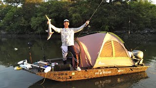 Camping in my Jon Boat on the Coast! 2 Day Catch Cook Camp